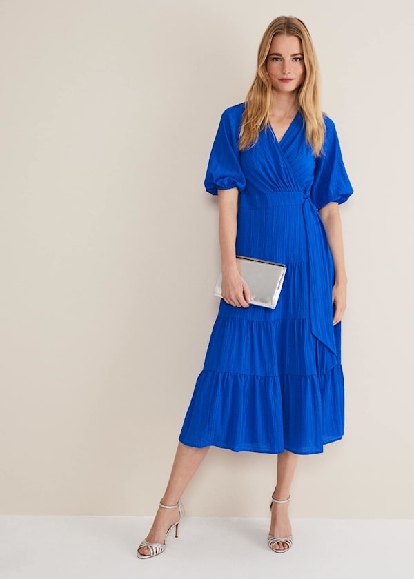 Morven Blue Wrap Midi Dress