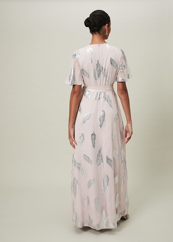 Larah Lurex Feather Jaquard Maxi Dress