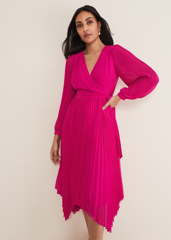 Petite Petra Wrap Pleated Midi Dress