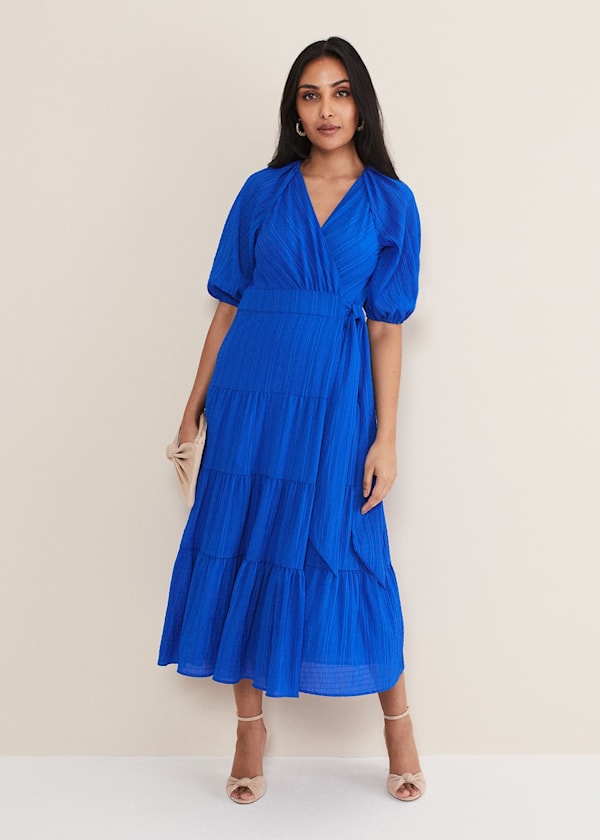 Petite Morven Blue Wrap Midi Dress