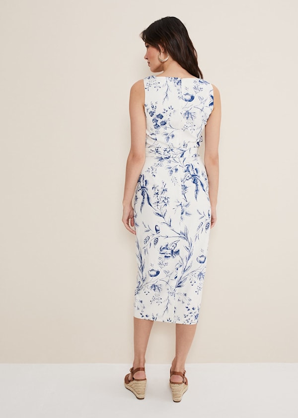 Kaya Linen Floral Bodycon Midi Dress