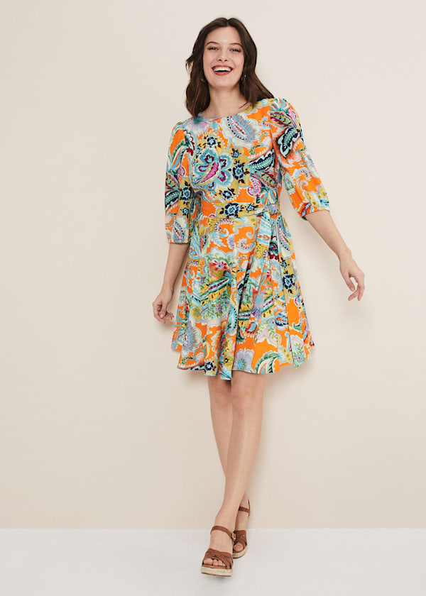 Azalia Paisley Linen Swing Dress