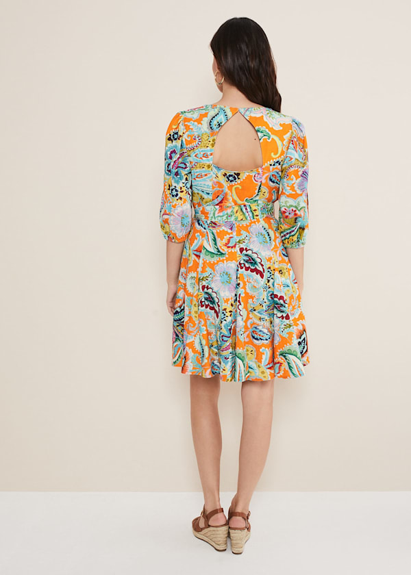 Azalia Paisley Linen Swing Dress