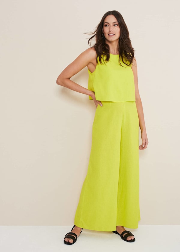 Aubrey Lime Linen Wide Leg Jumpsuit