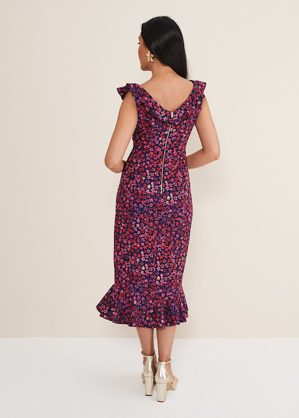 Petite Viola V-Neck Ditsy Frill Dress