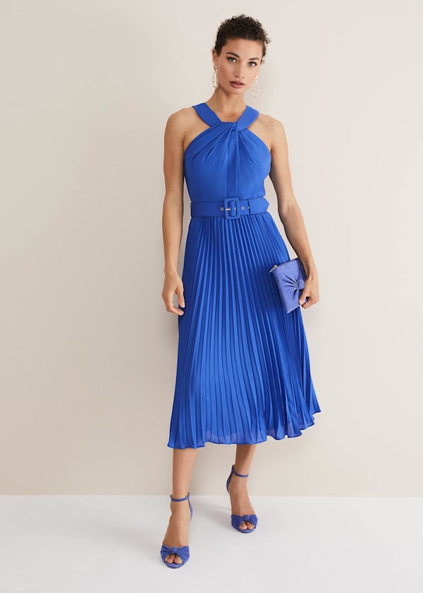 Yas Blue Halterneck Midi Dress
