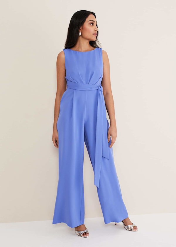 Petite Elaina Blue Wide Leg Jumpsuit