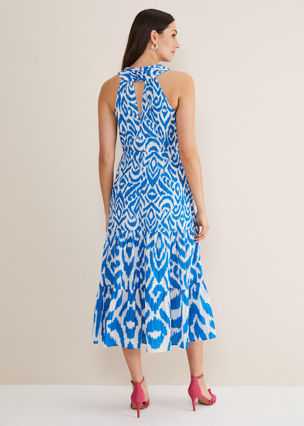 Bella Cross Neck Print Midi Dress