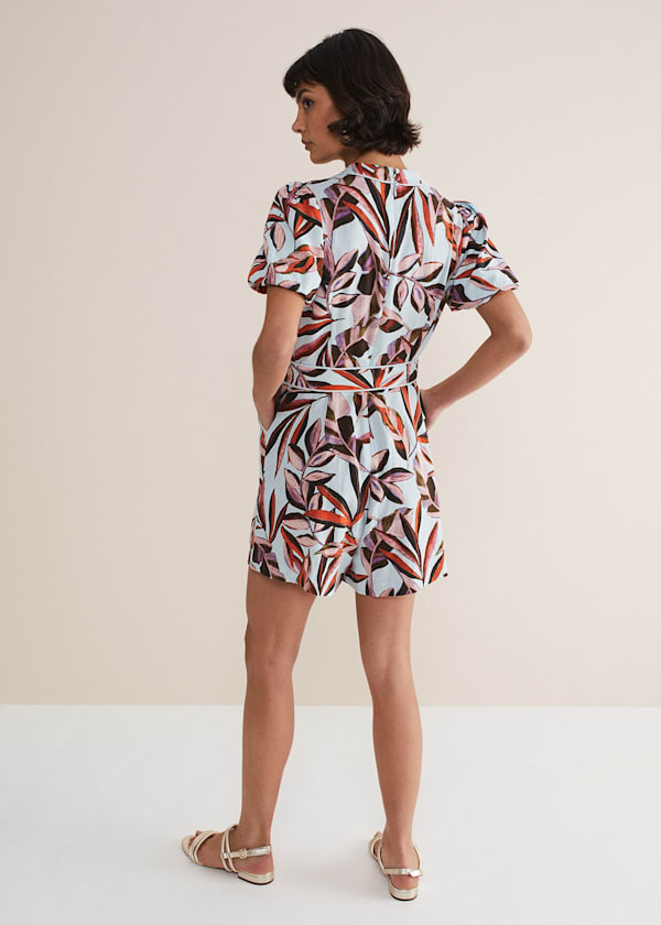 Vivian Linen Leaf Print Playsuit