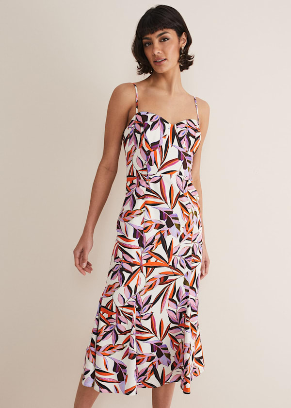 Sammie Leaf Print Fit And Flare Midi Dress