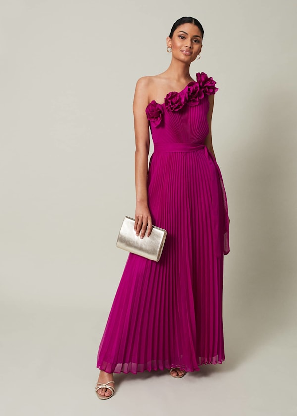 Minnie One Shoulder Pleated Maxi Dress