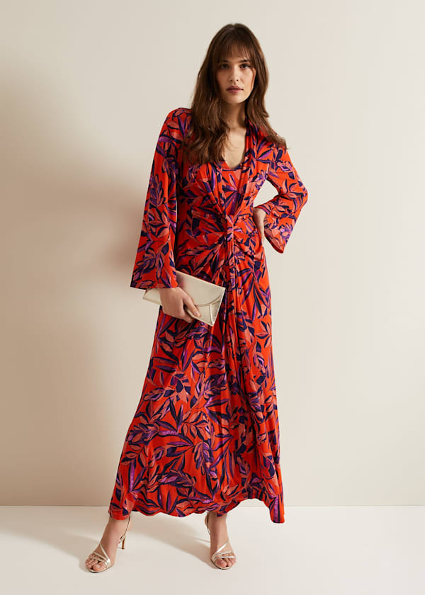 Briella Jersey Leaf Print Maxi Dress