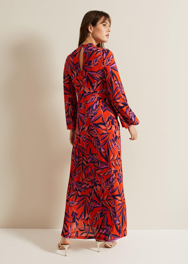 Briella Jersey Leaf Print Maxi Dress