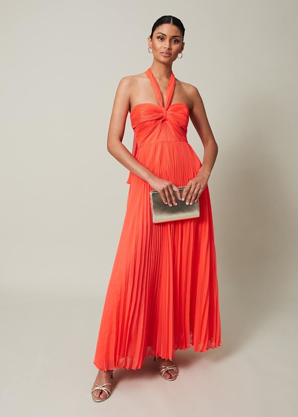 Evangeline Pleated Halterneck Maxi Dress