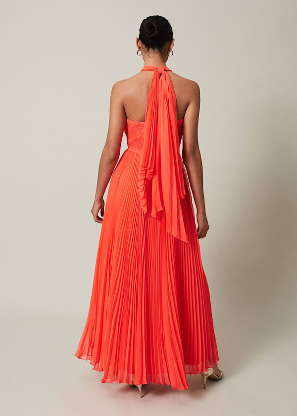 Evangeline Pleated Halterneck Maxi Dress