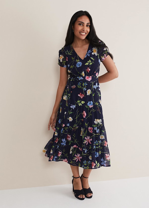 Petite Lola Floral Tiered Midi Dress