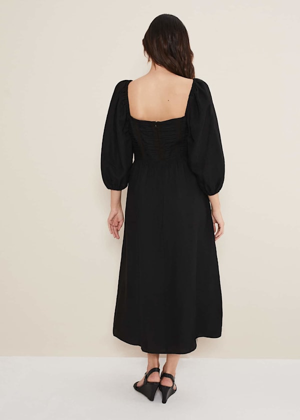 Shola Linen Ruched Bodice Dress