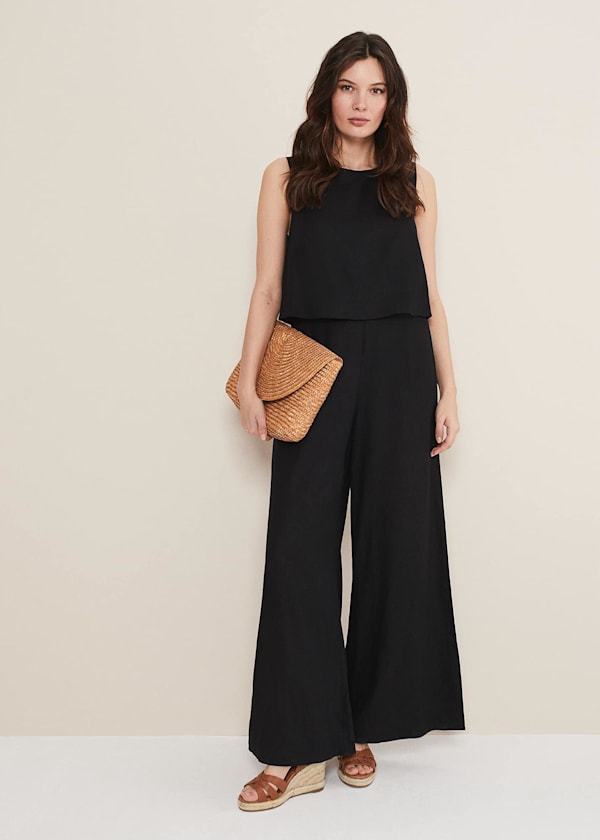 Aubrey Black Linen Wide Leg Jumpsuit