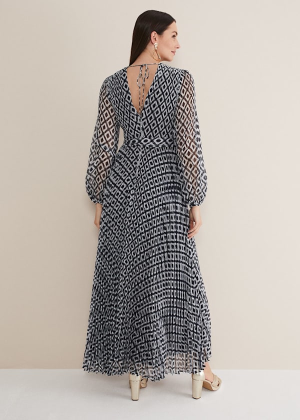 Roxanna Pleated Diamond Maxi Dress