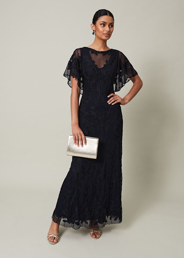 Noelle Navy Tapework Maxi Dress