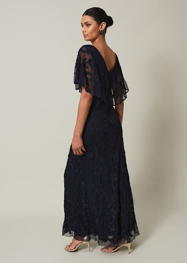 Noelle Navy Tapework Maxi Dress