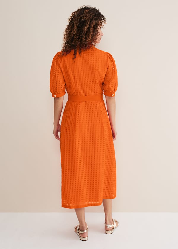 Carey Orange Checked Textured Midi Dress