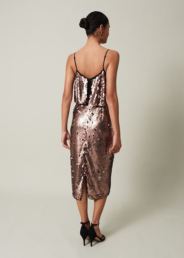 Myka Bronze Sequin Tiered Dress