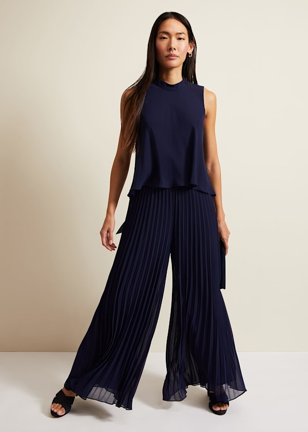 Eden Navy Pleated Jumpsuit