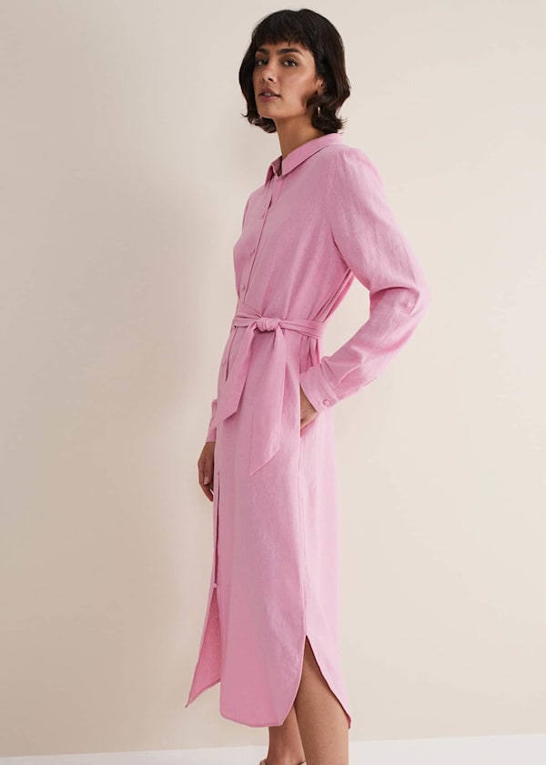 Rosalina Pink Linen Shirt Dress