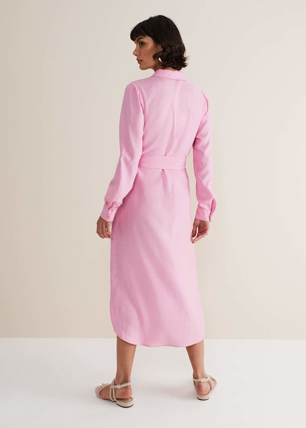 Rosalina Pink Linen Shirt Dress