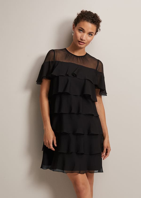 Nika Black Tiered Shift Dress