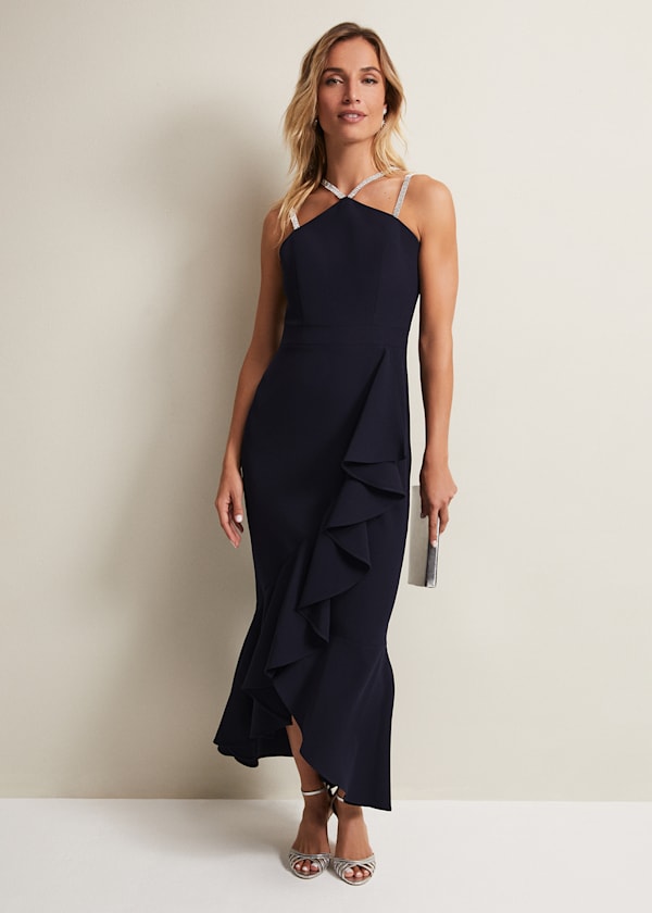 Chantal Navy Jewel Strap Maxi Dress