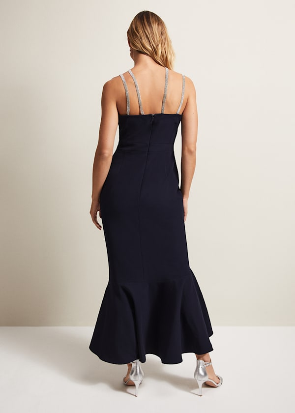 Chantal Navy Jewel Strap Maxi Dress