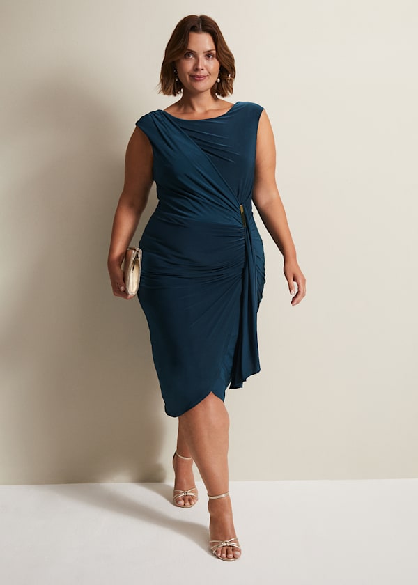 Donna Teal Bodycon Midi Dress