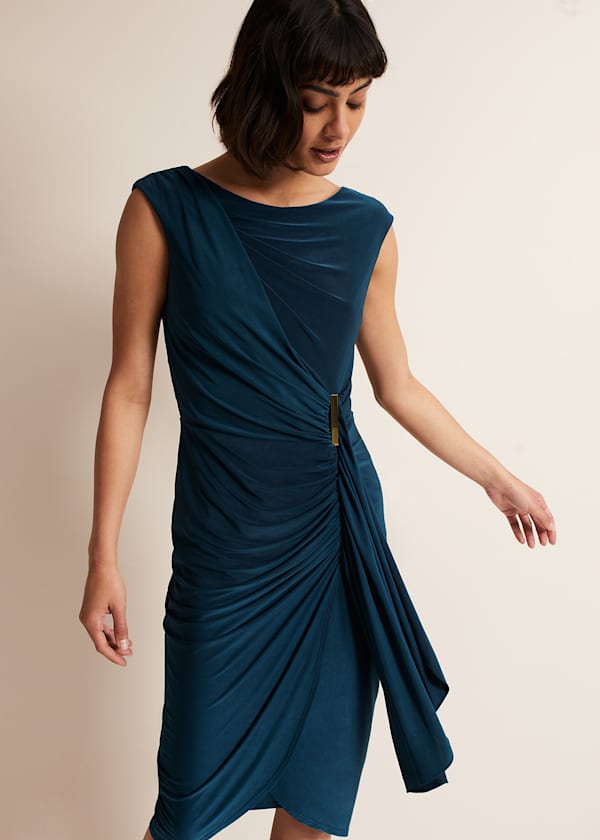 Donna Teal Bodycon Midi Dress