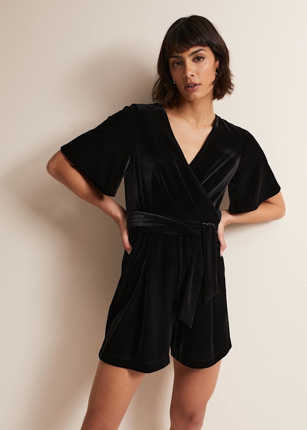 Holly Black Velvet Playsuit