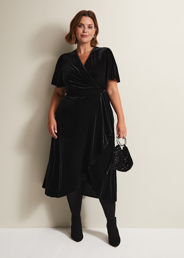 Julissa Velvet Ruffle Wrap Midi Dress