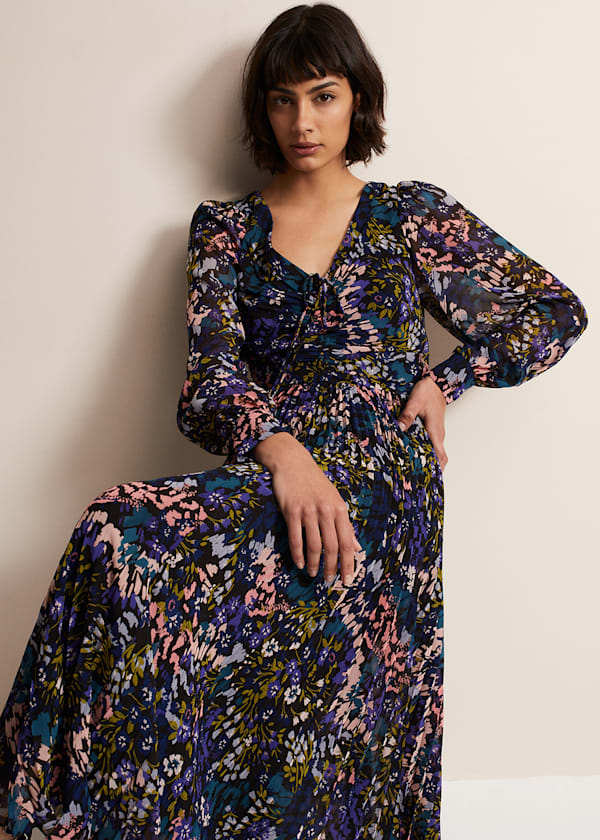 Kindra Floral Pleated Midi Dress