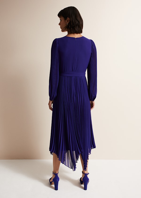 Petra Blue Pleated Midi Dress
