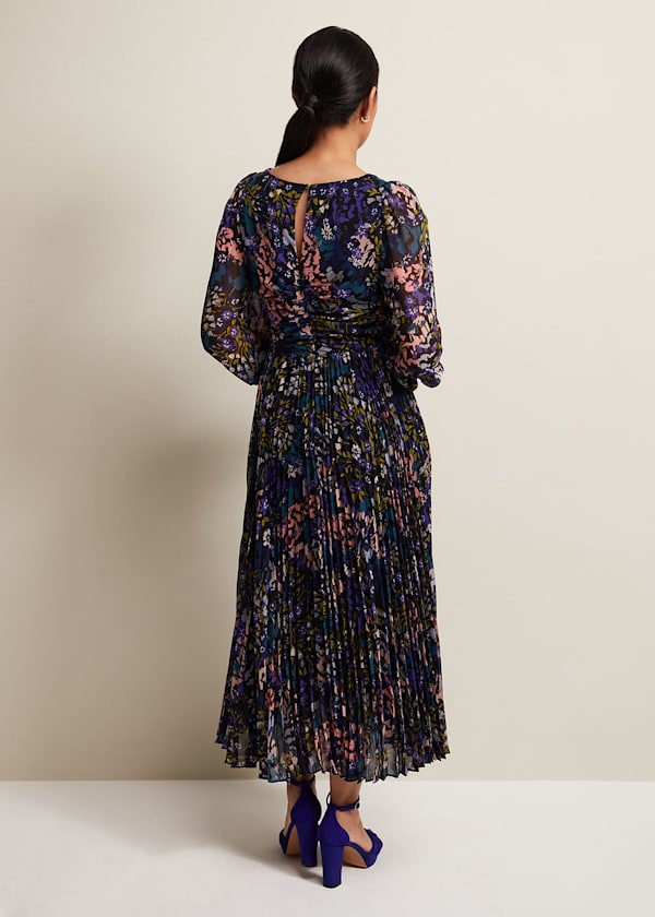 Petite Kindra Floral Pleated Midi Dress
