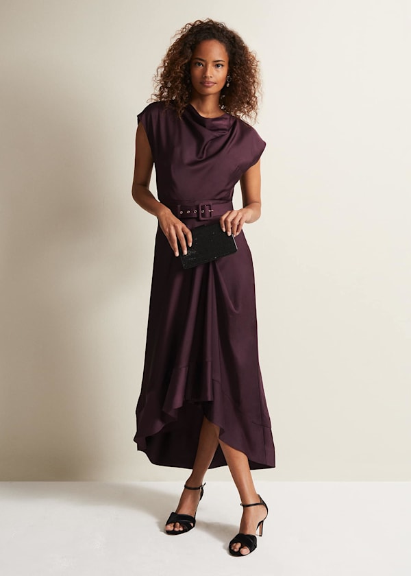 Sabrianna Burgundy Satin Midi Dress