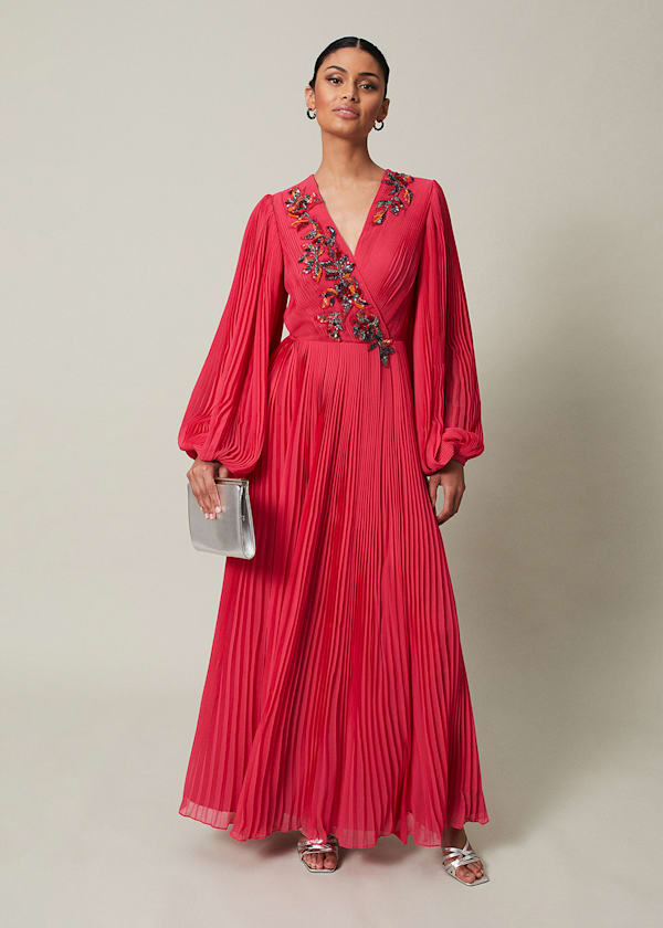 Lillian Pleated Wrap Maxi Dress