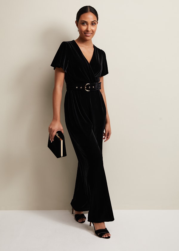 Petite Holly Black Velvet Jumpsuit