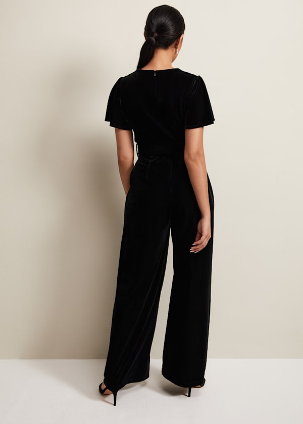 Petite Holly Black Velvet Jumpsuit