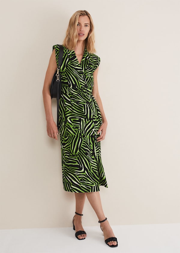 Trinny Zebra Print Trench Midi Dress