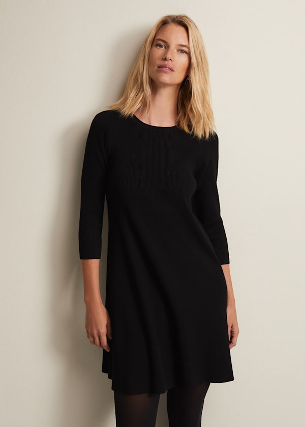 Evelyn Black Ribbed Mini Dress