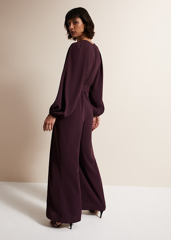 Angelina Burgundy Wide Leg Jumpsuit