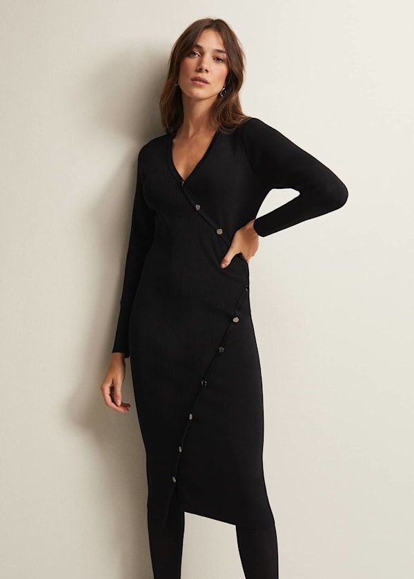 Kellia Black Knitted Midi Dress