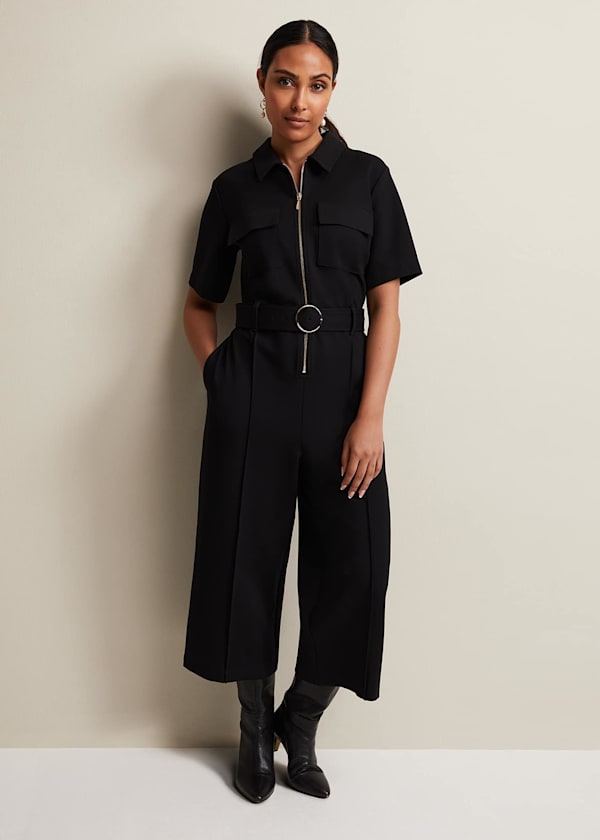 Petite Polly Black Zip Jumpsuit