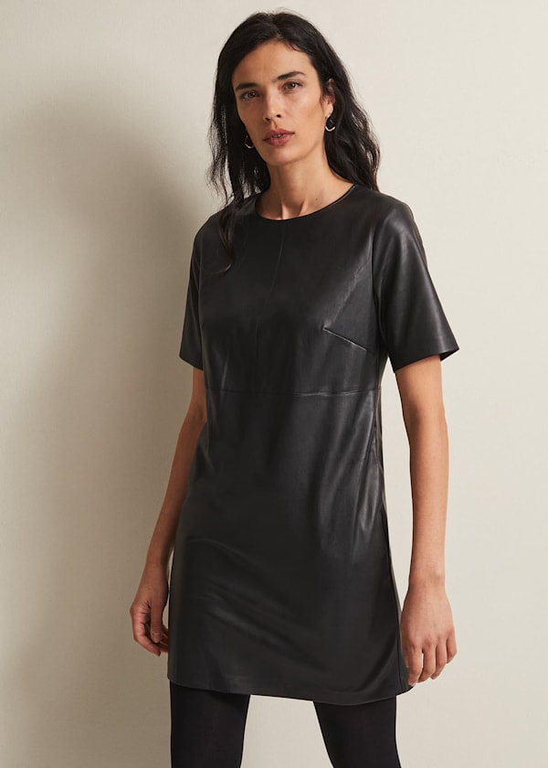 Hilde Faux Leather Shift Mini Dress